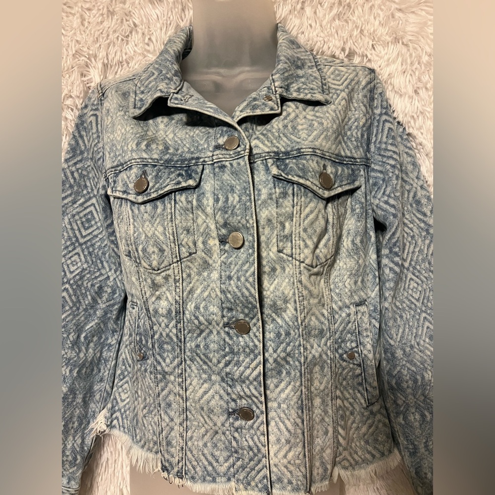 Liverpool Los Angeles Blue Patterned Denim Jacket — Small